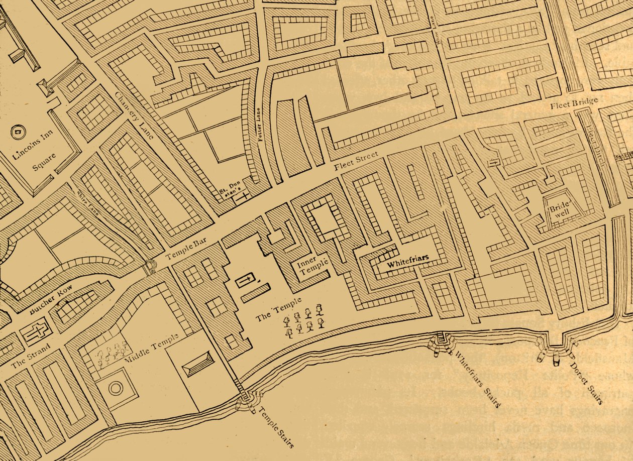 Fleet Street, The Temple, Etc., From a Map of London, Publicerad 1720, 1897. av Unbekannt