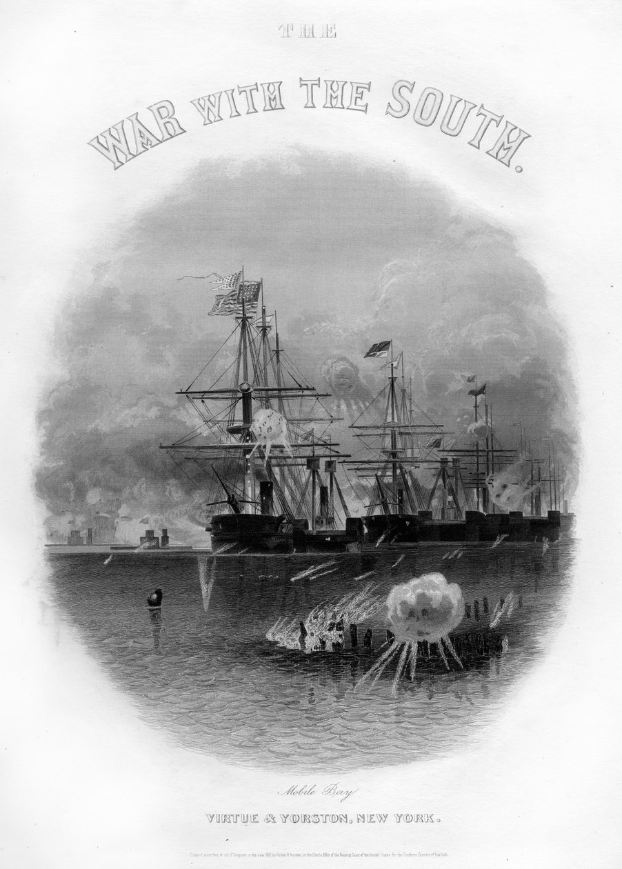 Flotta som passerar fortet och hindren, Slaget vid Mobile Bay, 5 augusti 1864, 1862-1867 av Unbekannt