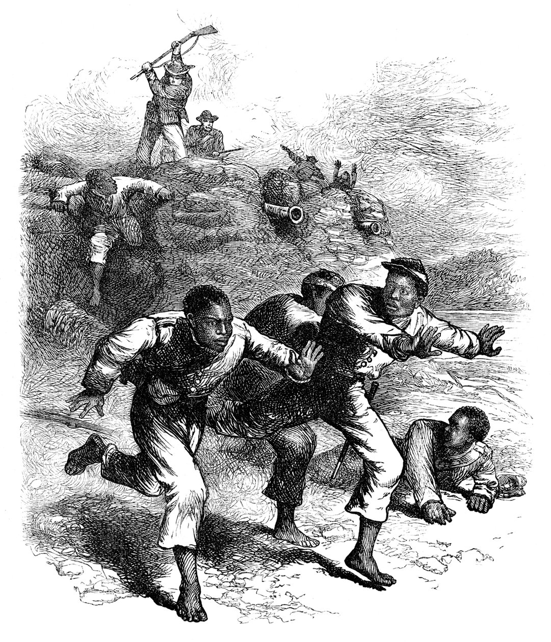 Flyg av svarta unionssoldater från Fort Pillow, Tennessee, amerikanska inbördeskriget, 1864 c1880 av Unbekannt