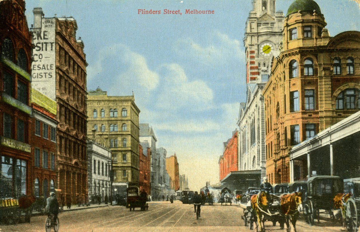 Flinders Street, Melbourne, Victoria, Australien, ca 1900-talet av Unbekannt