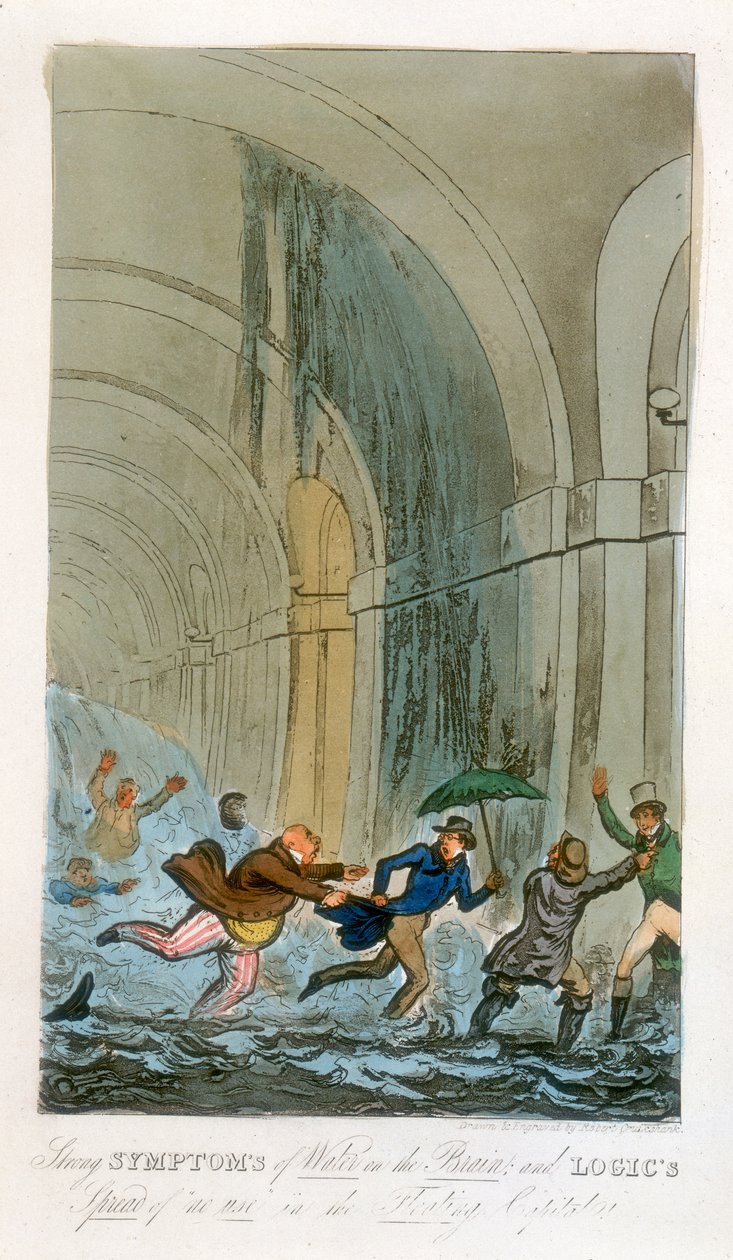 Översvämning under utgrävningen av Thames Tunnel, London, 1828 av Unbekannt
