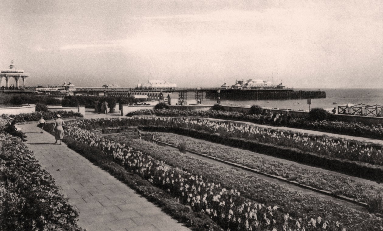 Blomsterträdgårdar och West Pier, Brighton, Sussex, 1938 av Unbekannt