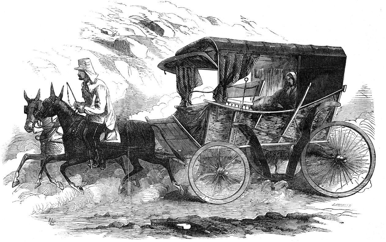 Florence Nightingale i sin vagn på Krim, 1856 av Unbekannt