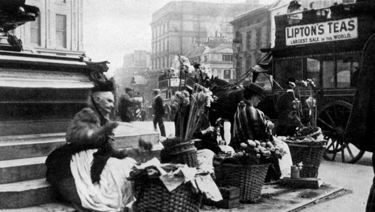 Blomsterförsäljare på Piccadilly Circus, London, 1901 1951 av Unbekannt