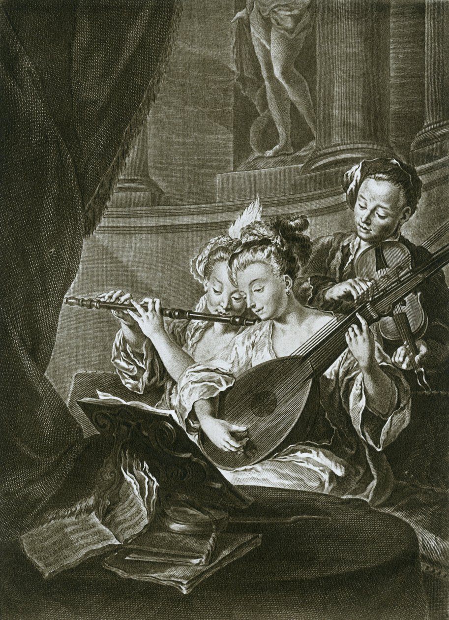 Flöjt, fiol och chitarron George Frederick Handel som ung musiker i Hamburg, artonde talet av Unbekannt