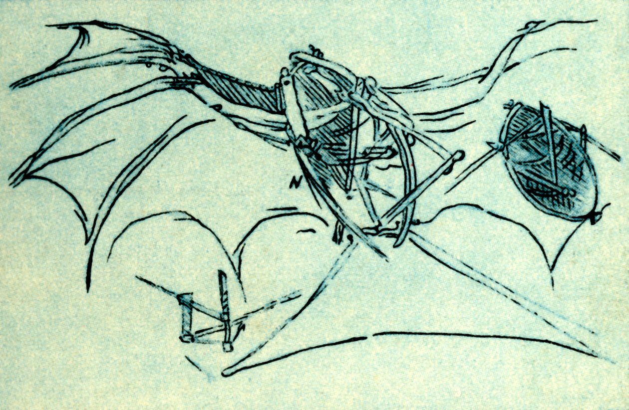 Flygmaskin designad av Leonardo da Vinci, c1485, 1932. av Unbekannt