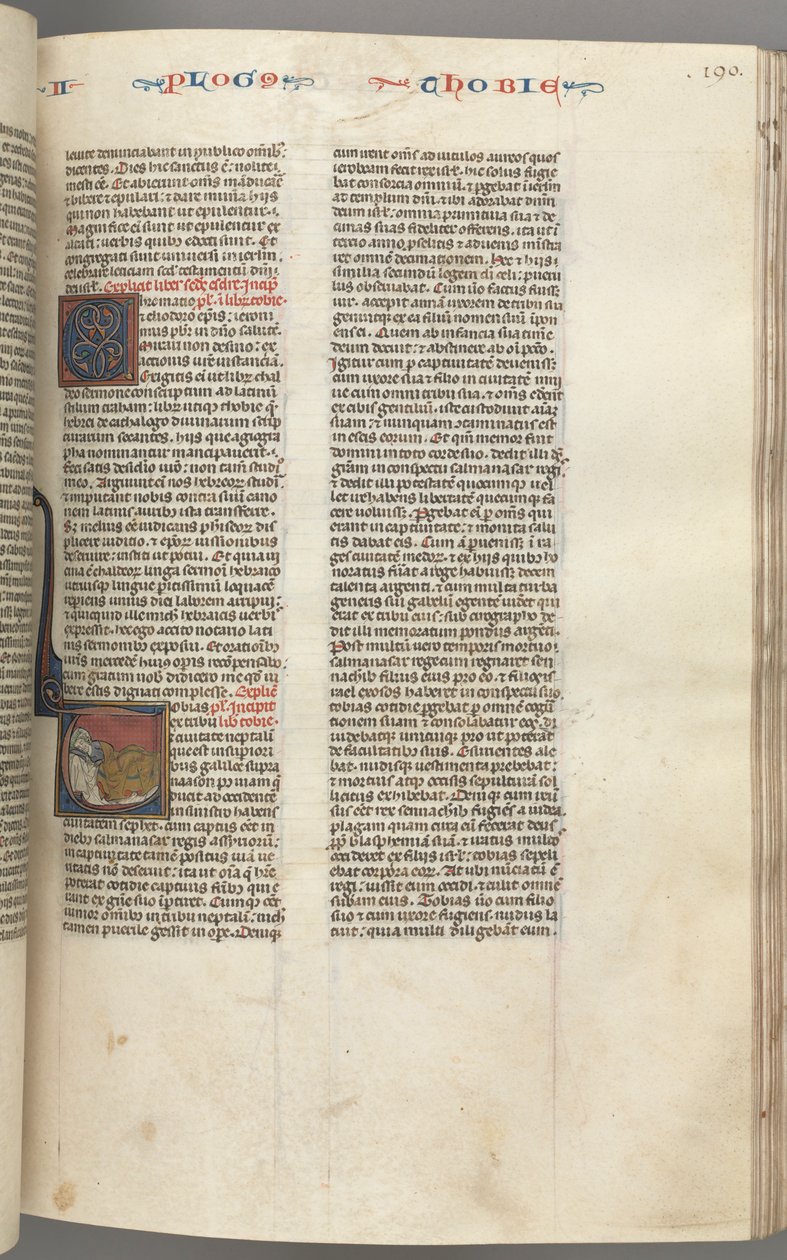 Fol. 190r,Tobit, historisk initial T, Tobit sover på en säng, ca. 1275-1300. av Unbekannt