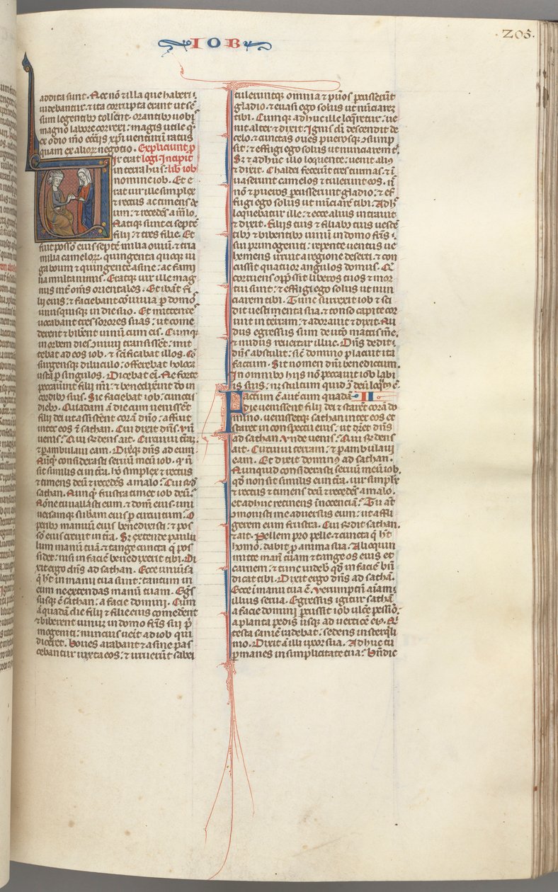 Fol. 205r, Job, historisk initial V, Job på dynghögen fick ett guldörhänge, ca. 1275-1300. av Unbekannt