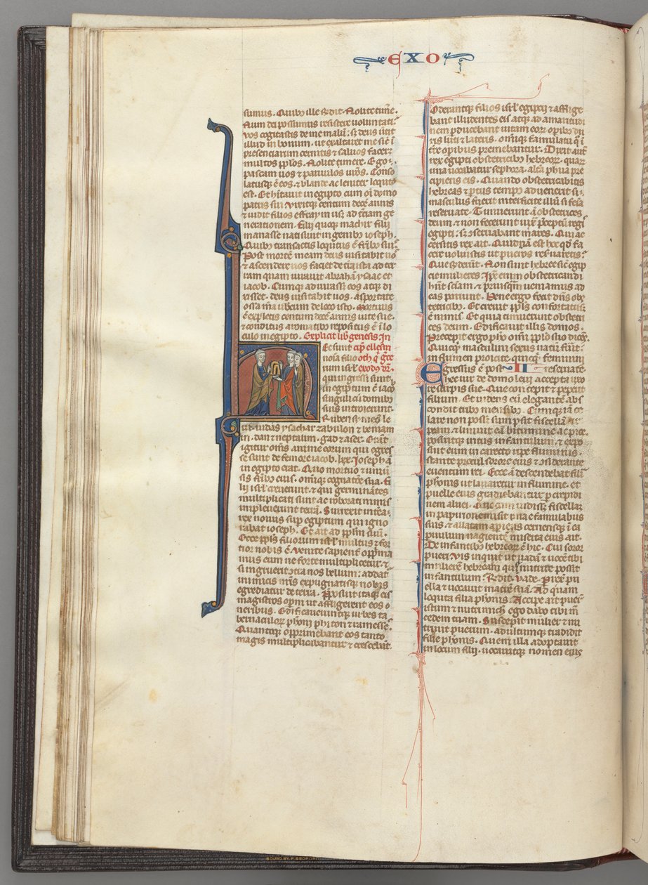Fol. 20v, Andra Moseboken, historisk initial H, Moses och två anhängare med lagens tavlor, ca. 127 av Unbekannt