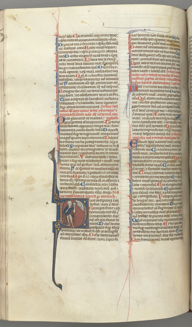 Fol. 222v, Psalm 52, historisk initial D, en dåre naken men för en mantel, med en blåsa..., ca. 1 av Unbekannt