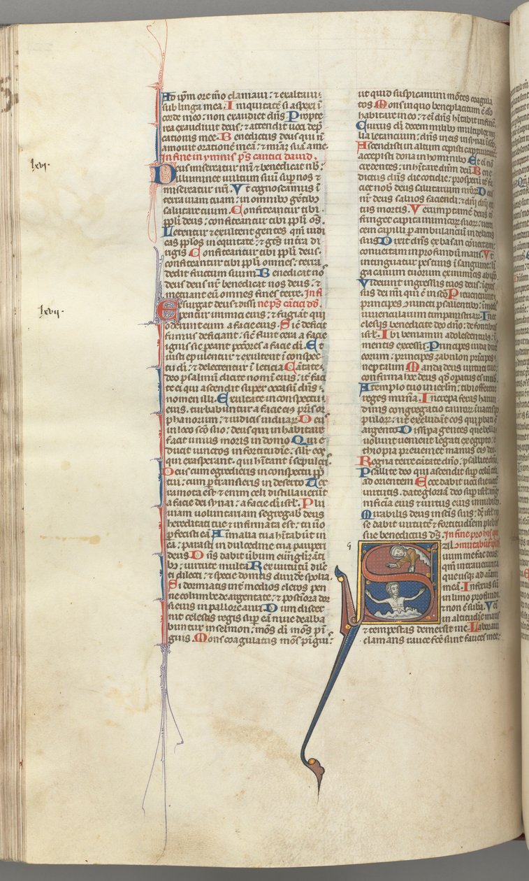 Fol. 224v, Psalm 68, historisk initial S, David i vattnet vädjande till Gud ovan, ca. 1275-1300. av Unbekannt