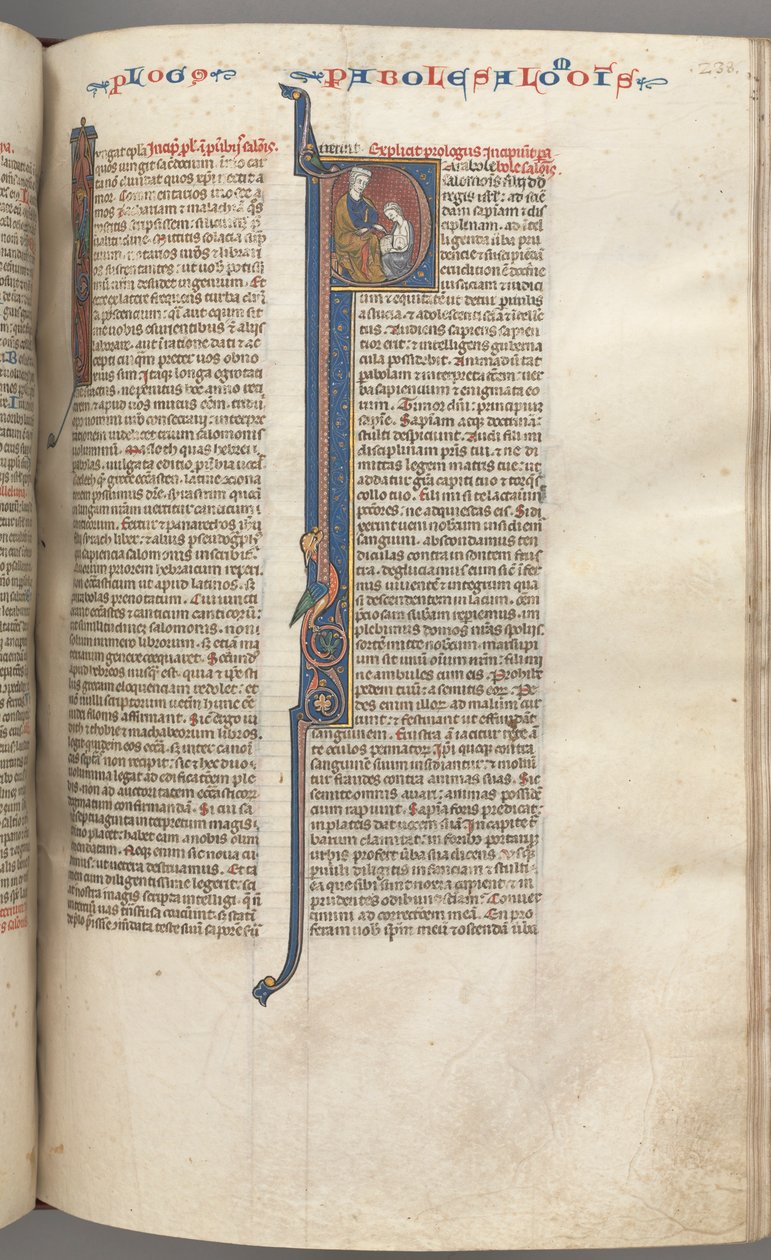 Fol. 238r, Ordspråksboken, historisk initial P, Salomo instruerar Rehabeam, ca. 1275-1300. av Unbekannt