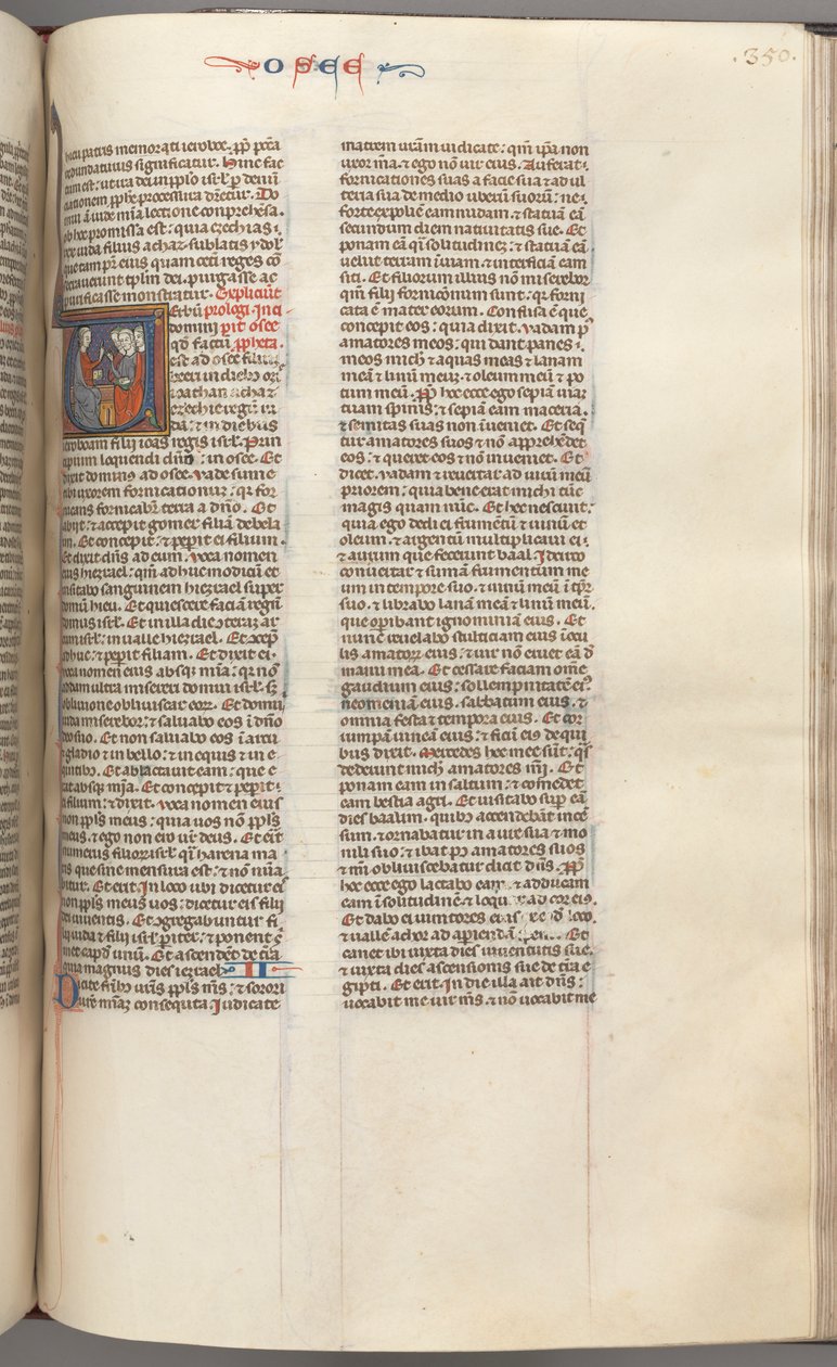 Fol. 350r, Hosea, historisk initial V, Hosea predikar för tre män. , c. 1275-1300. av Unbekannt