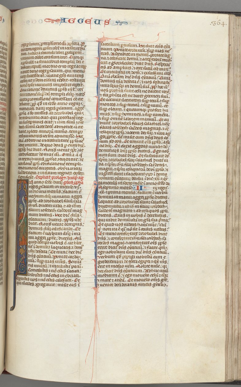 Fol. 364r, Haggai, historisk initial I, Haggai med en rulla stående på en hybrid, ca. 1275-1300. av Unbekannt