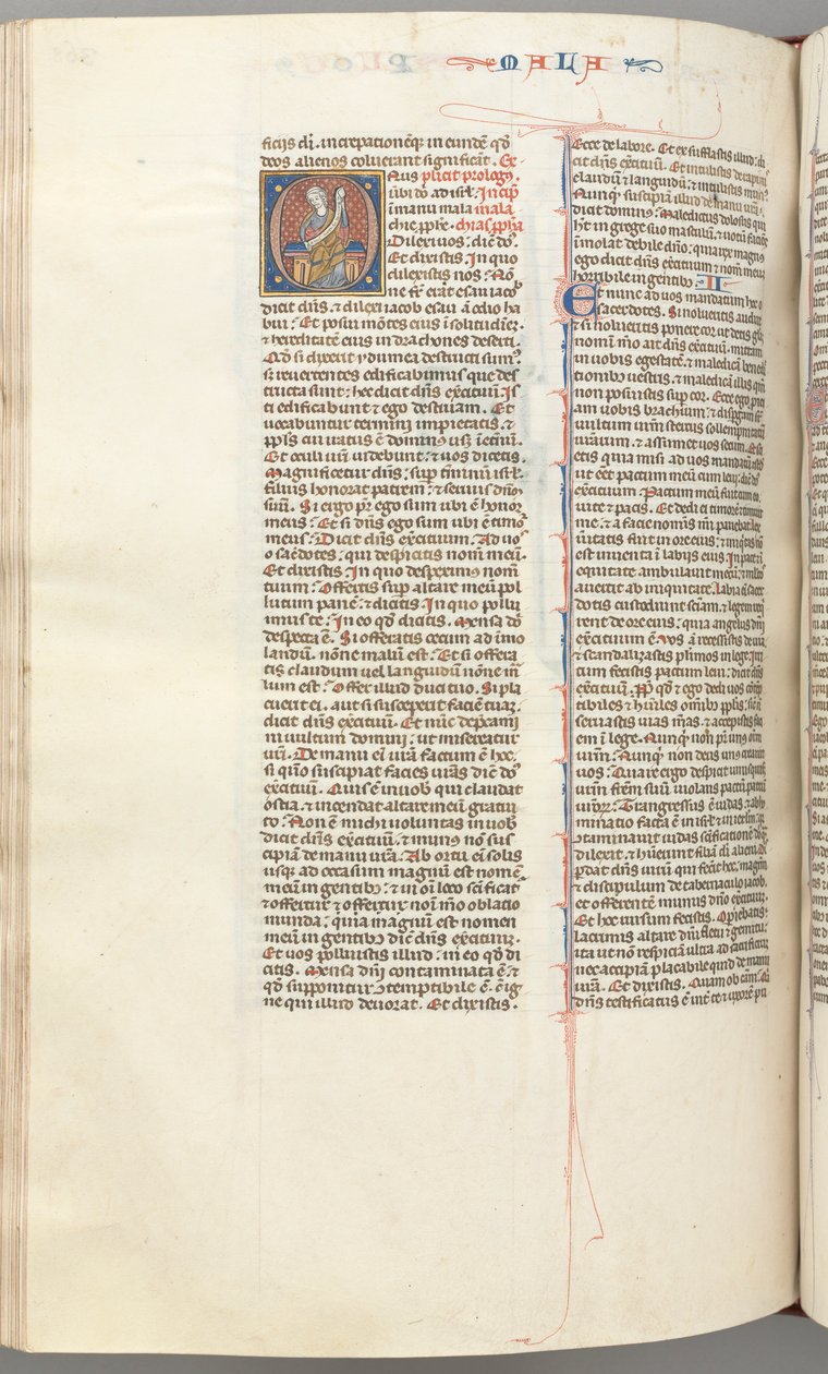Fol. 368v, Malachi, historik initial O, Malachi sittande med en rulla, ca. 1275-1300. av Unbekannt