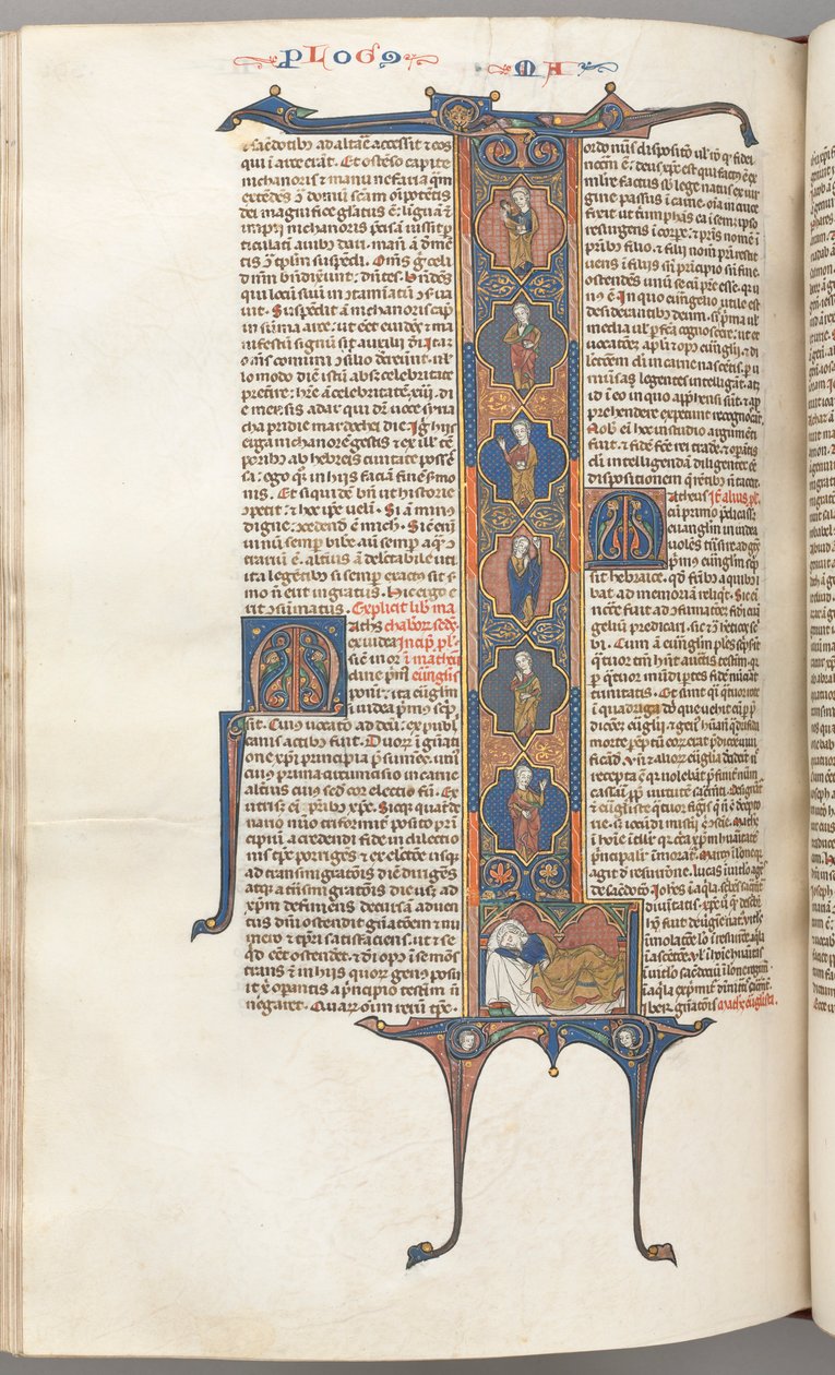 Fol. 391v, Matthew, fullängds historisk initial L, Jesses träd, med en sovande Jesse, ca. av Unbekannt