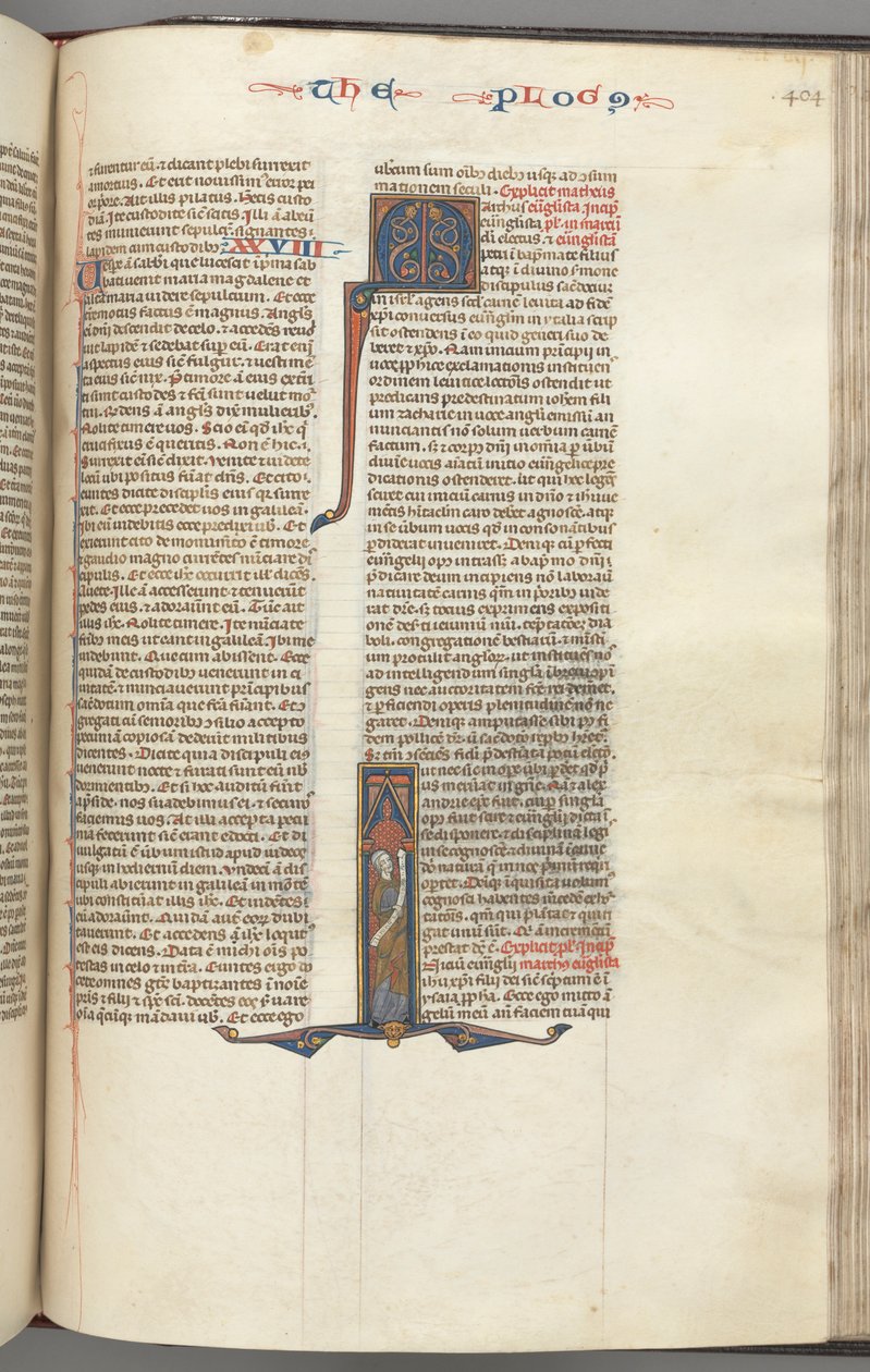 Fol. 404r, Mark, historisk initial I, Mark står med en rulla, ca. 1275-1300. av Unbekannt