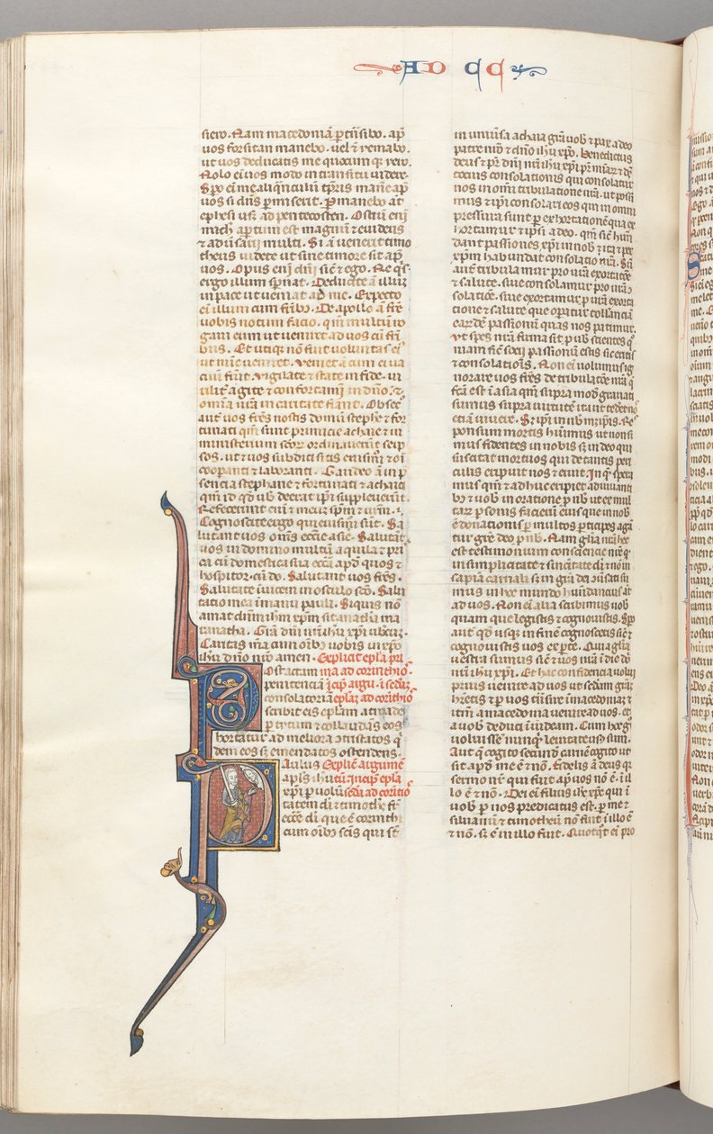 Fol. 445v, Corinthians II, historisk initial P, Paulus stående med ett svärd, ca. 1275-1300. av Unbekannt
