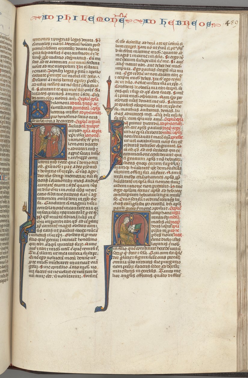 Fol. 459r, Filemon, historisk initial P, Paulus tilltalar tre män och hebréer..., ca. 1275-1300. av Unbekannt