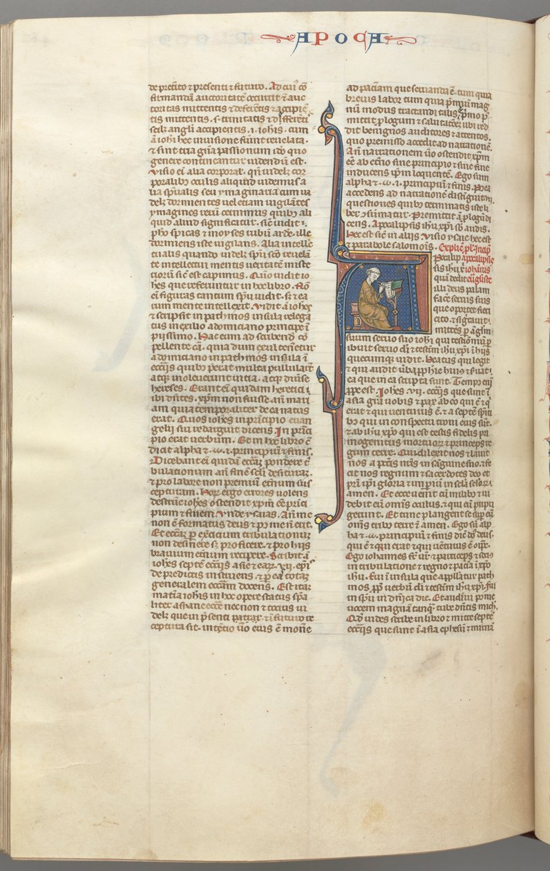 Fol. 482v, Revelations, historik initial A, John sitter vid ett skrivbord och skriver..., ca. 1275-1300. av Unbekannt