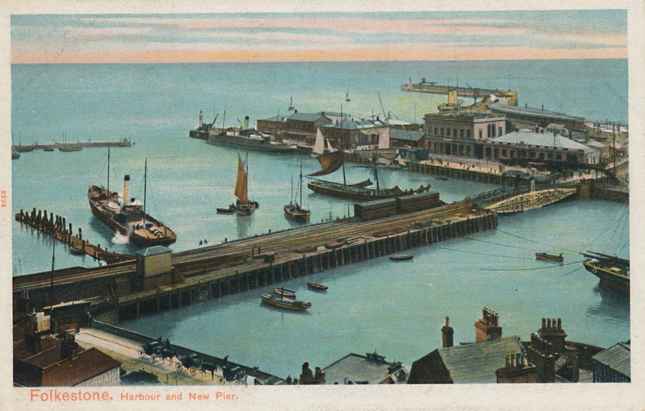 Folkestone. Hamn och nya piren, sent 1800-tidigt 1900-tal av Unbekannt
