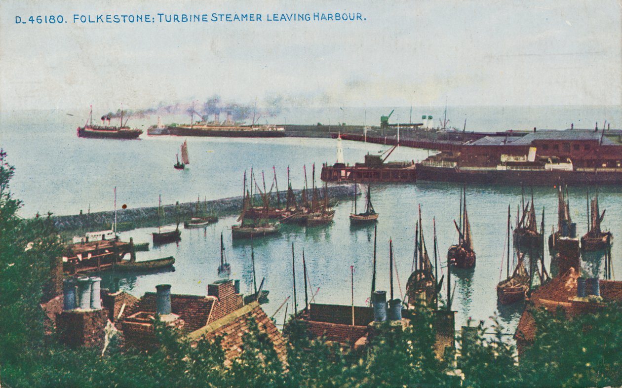 Folkestone: Turbine Steamer Leaving Harbour, sent 1800-tidigt 1900-tal av Unbekannt
