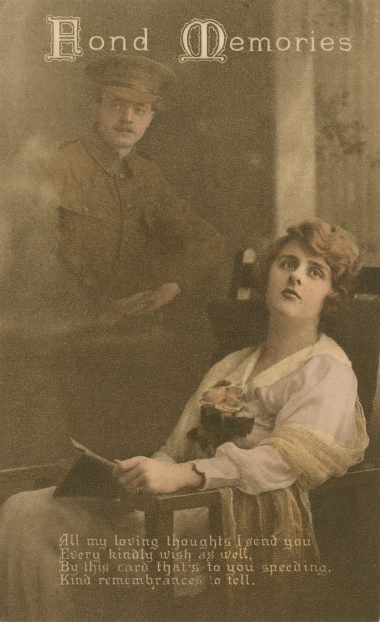 Fond Memories, romantiskt vykort skickat från en soldat till sin älskling av Unbekannt