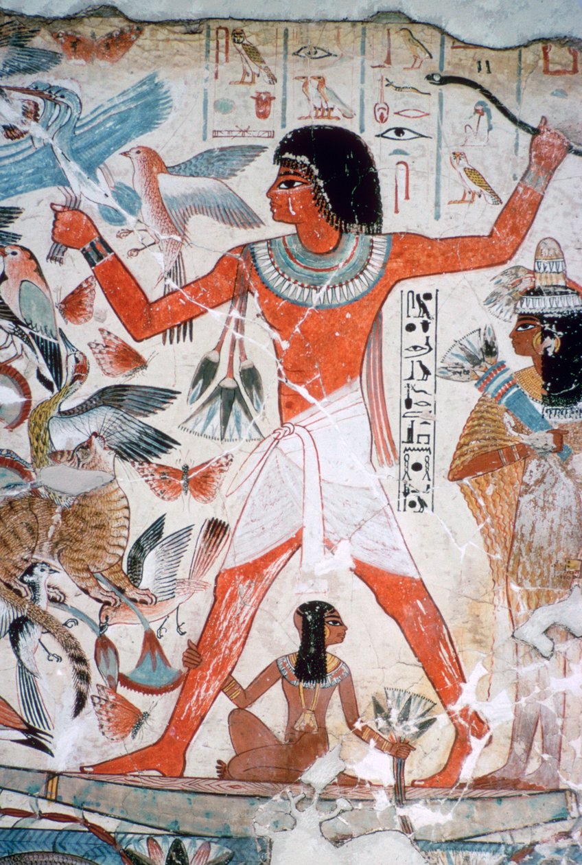 Fowling i myrarna: väggmålning från graven av Nebamun, Thebe, Egypten, c1350 f.Kr. av Unbekannt