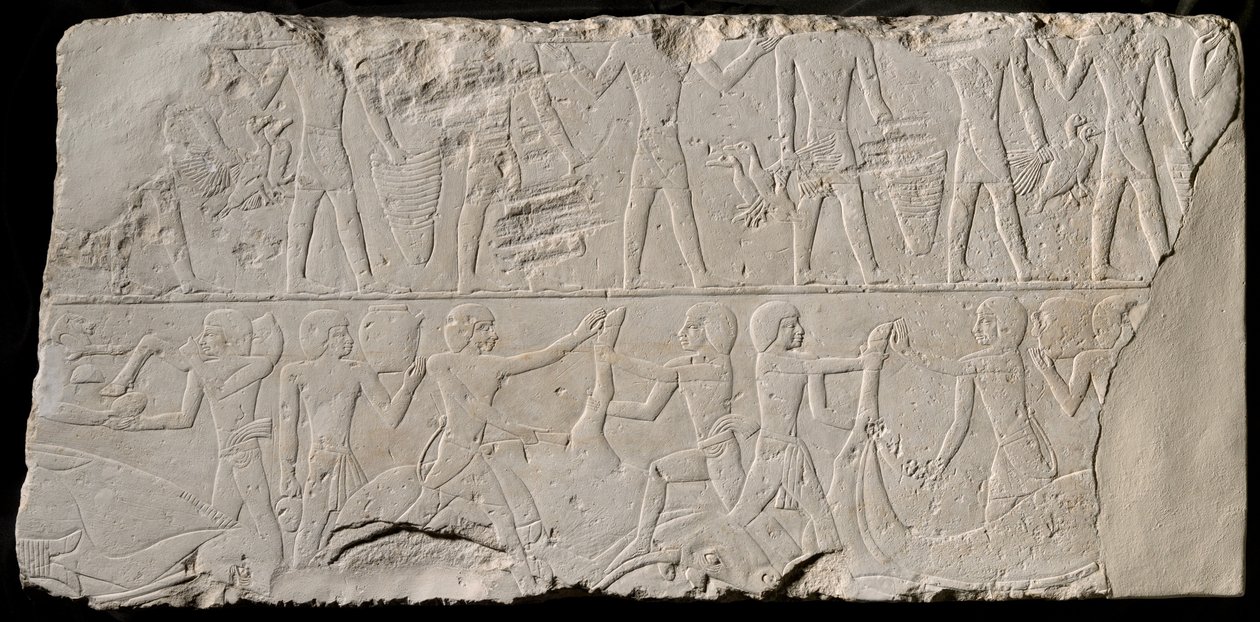 Fragment av en gravvägg som visar offerbärare och slaktare, Egypten, Gamla kungariket, mitten av dynastin... av Unbekannt