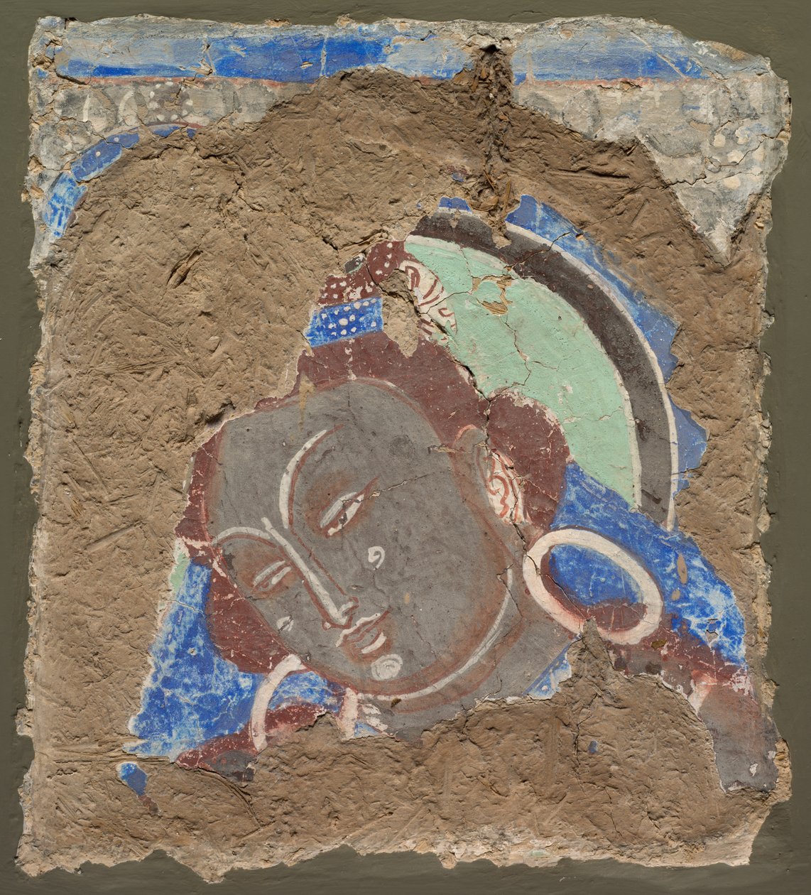 Fragment med ett huvud av Bodhisattva, 600-650. av Unbekannt