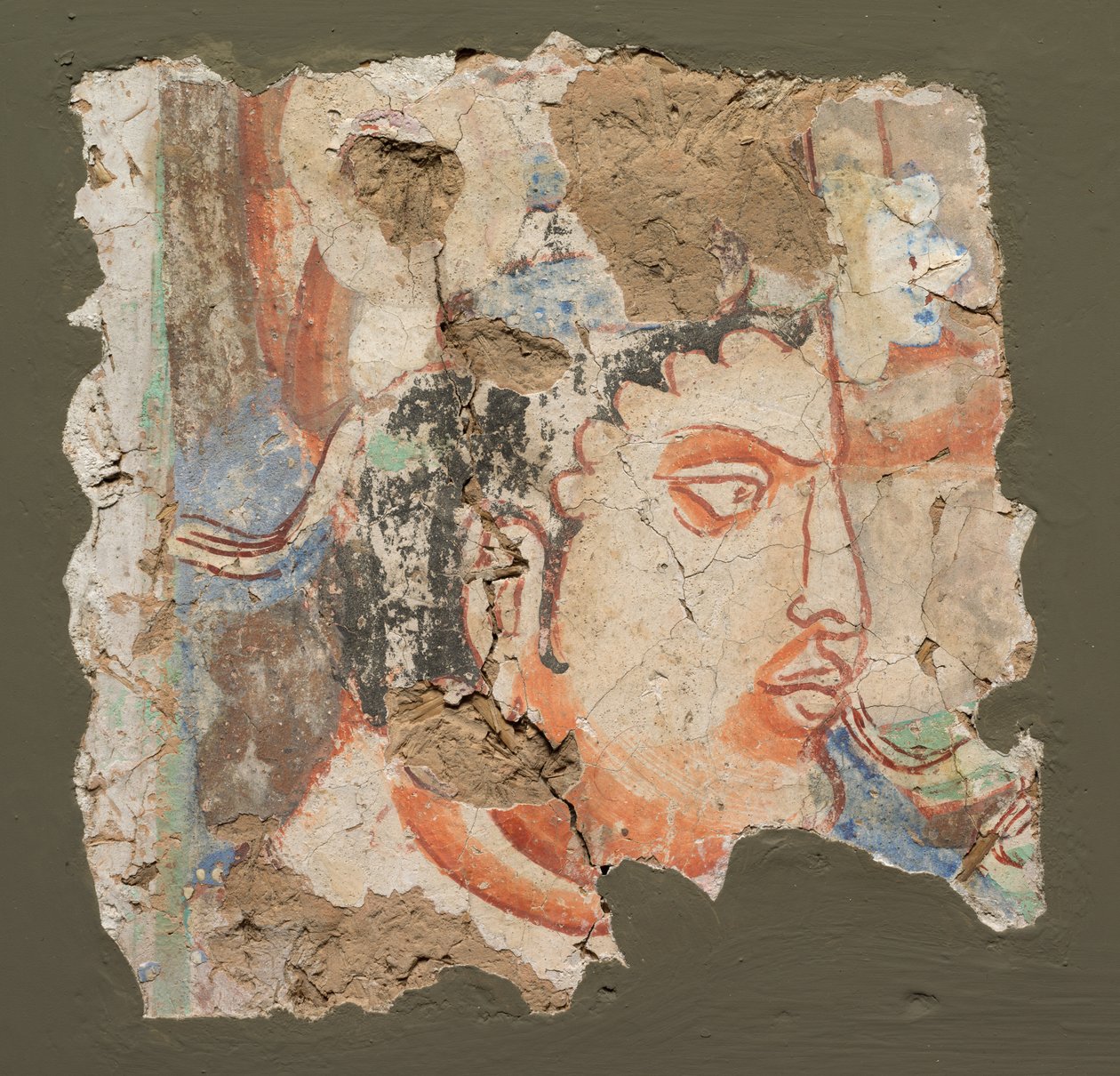 Fragment med ett huvud av Bodhisattva, ca. 600-650. av Unbekannt