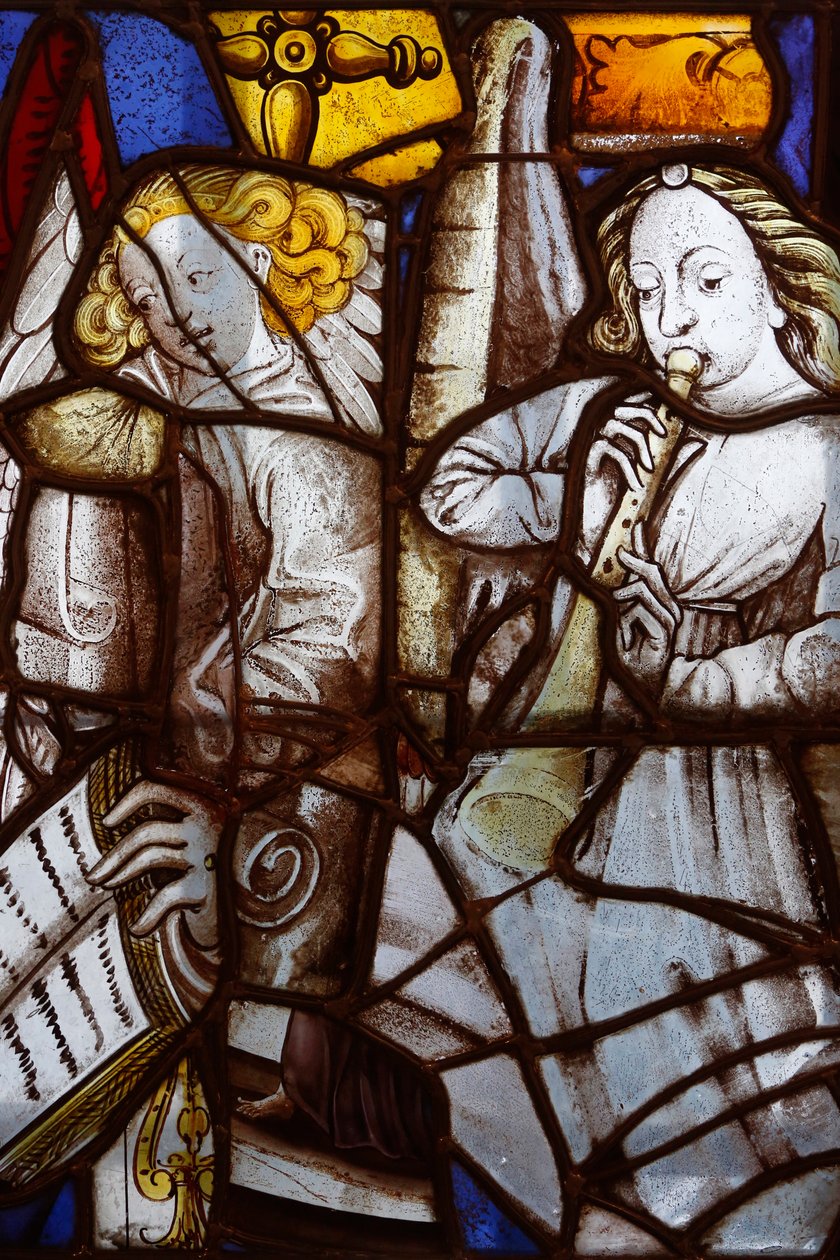 Frankrike, Ile-de-France, Paris: Saint SŽverin-kyrkans fragment av målat glasfönster från 1500- och 1600-talet, Musikeränglar, Carnavalet-museet i Paris av Unbekannt