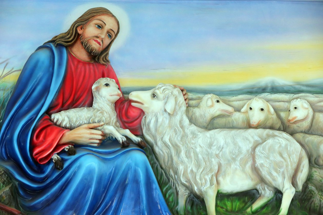 Franciskanska missionärer i Mariakyrkan. Jesus, den gode herden. Målning. Ho Chi Minh City. Vietnam av Unbekannt