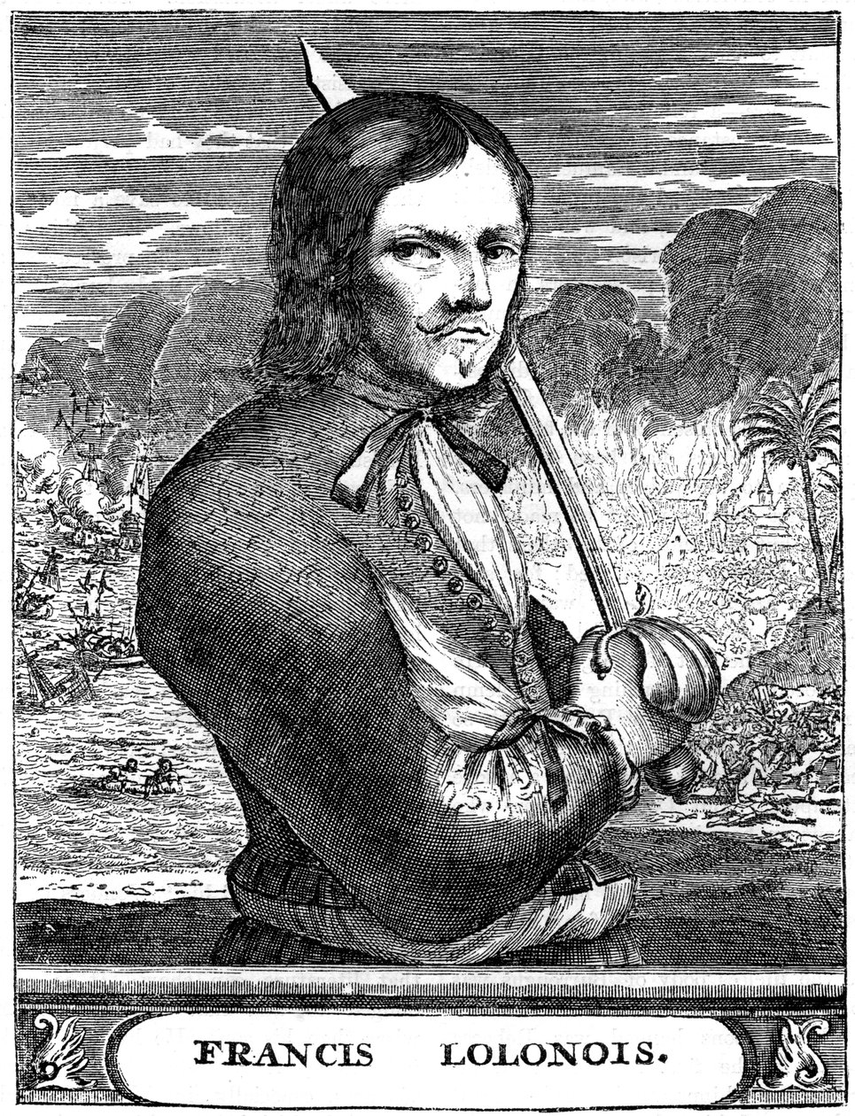 Francois lOllonois, fransk sjöfarare från 1600-talet, c1880 av Unbekannt