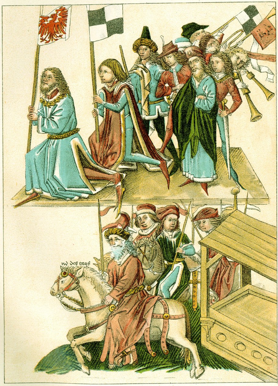 Fredrik I får Brandenburg kopia av en illustration från Richentals illustrerade krönika, ca. 1440 av Unbekannt