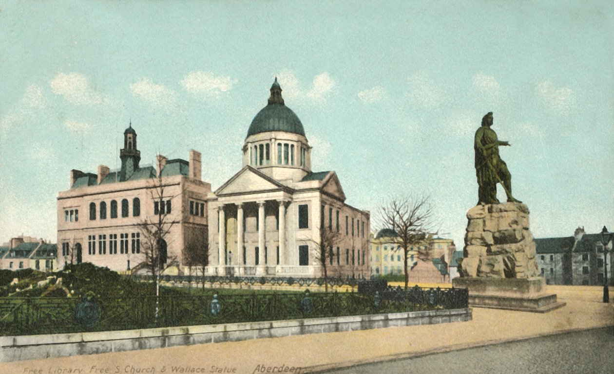 Free Library Free S Church & Wallace Statue - Aberdeen, 1900-talet. av Unbekannt