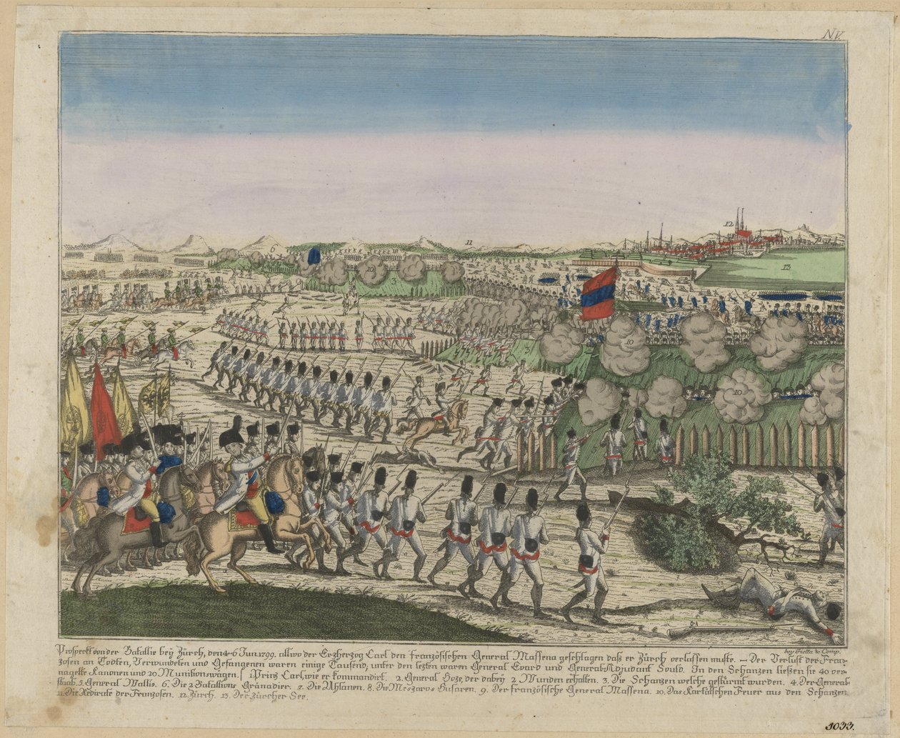 Franska och ryska trupper på berget Zürichberg i det första slaget vid Zürich, ca. 1810 av Unbekannt