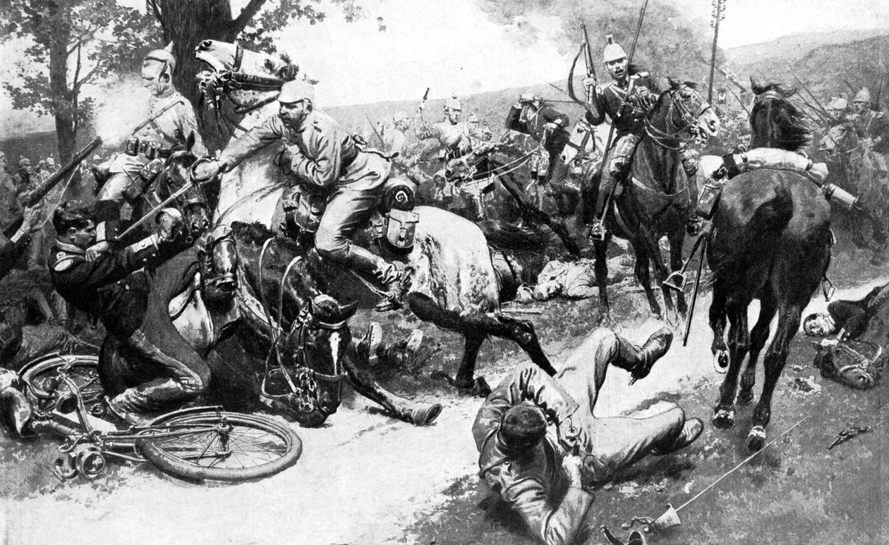 Franskt kavalleri attackerar tyska trupper, första världskriget, 1914 av Unbekannt