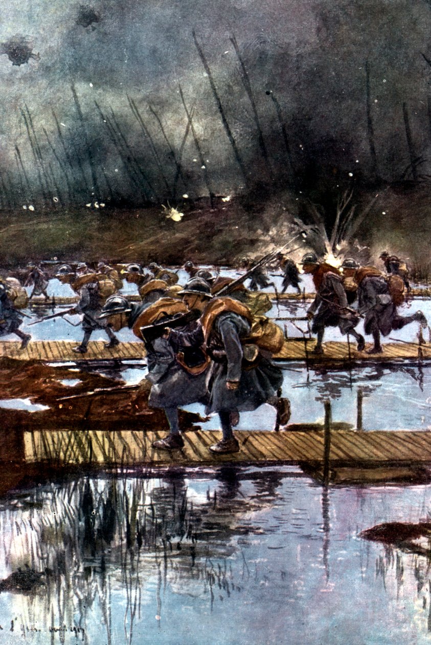 Franska första infanterikårens korsning av Yser-kanalen, första världskriget, 4.45, 31 juli 1917 av Unbekannt