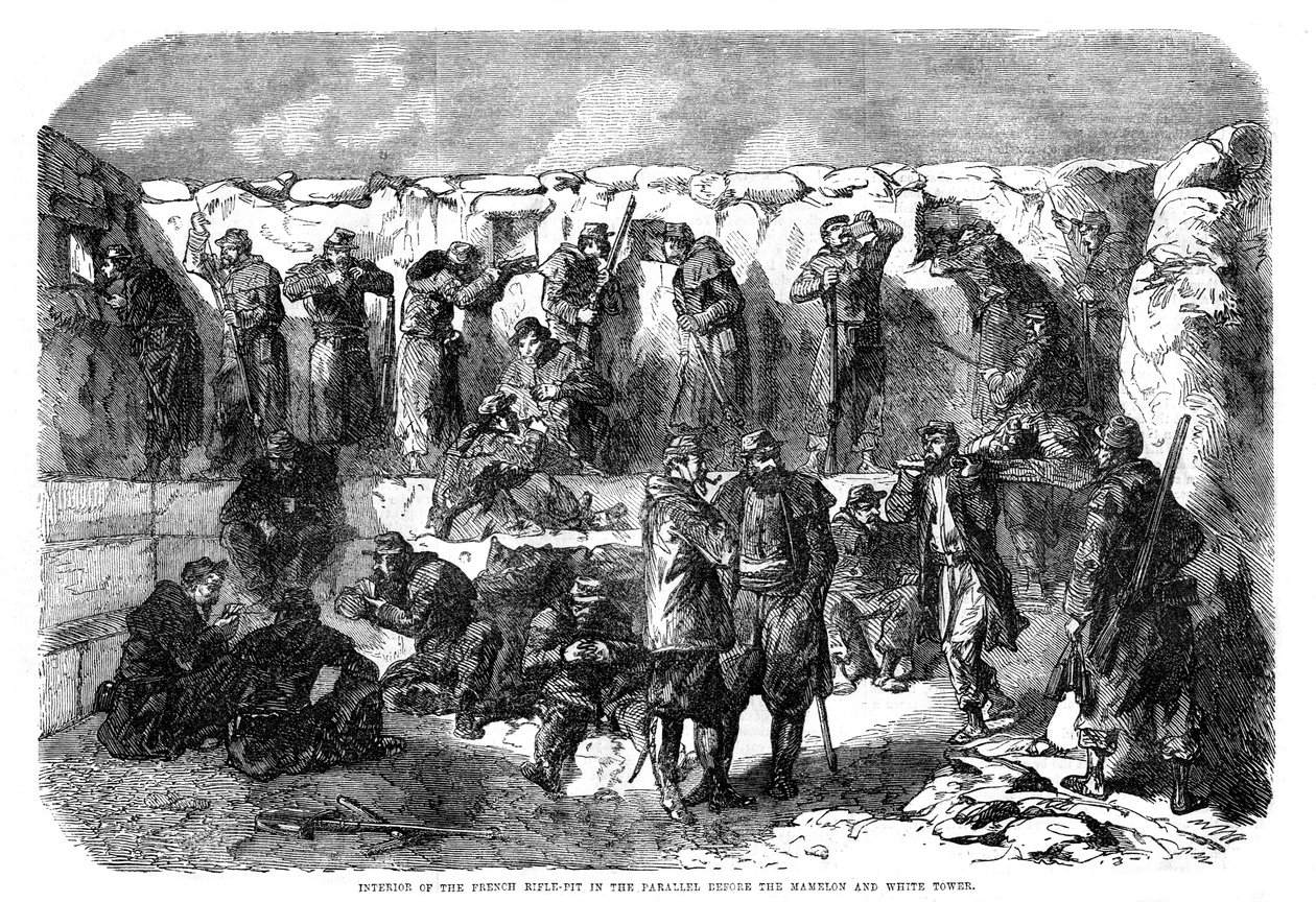 Fransk gevärsgrop i parallellen före mamelon och vita tornet, Sevastopol, Krimkriget, 1855 av Unbekannt