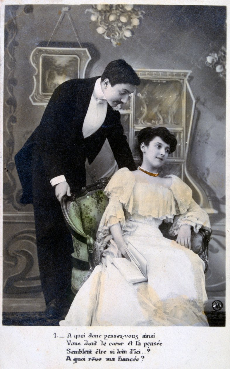 Franskt romantiskt vykort, c1900 av Unbekannt