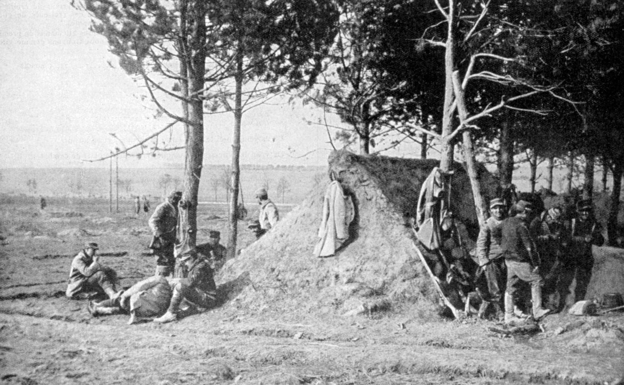 Franska soldater i vila efter strid, Champagne-regionen, Frankrike, första världskriget, 1915 av Unbekannt