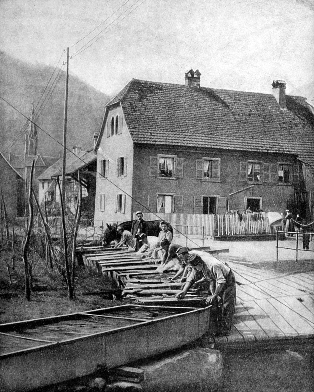 Franska soldater som tvättar sin tvätt, första världskriget 1915 av Unbekannt