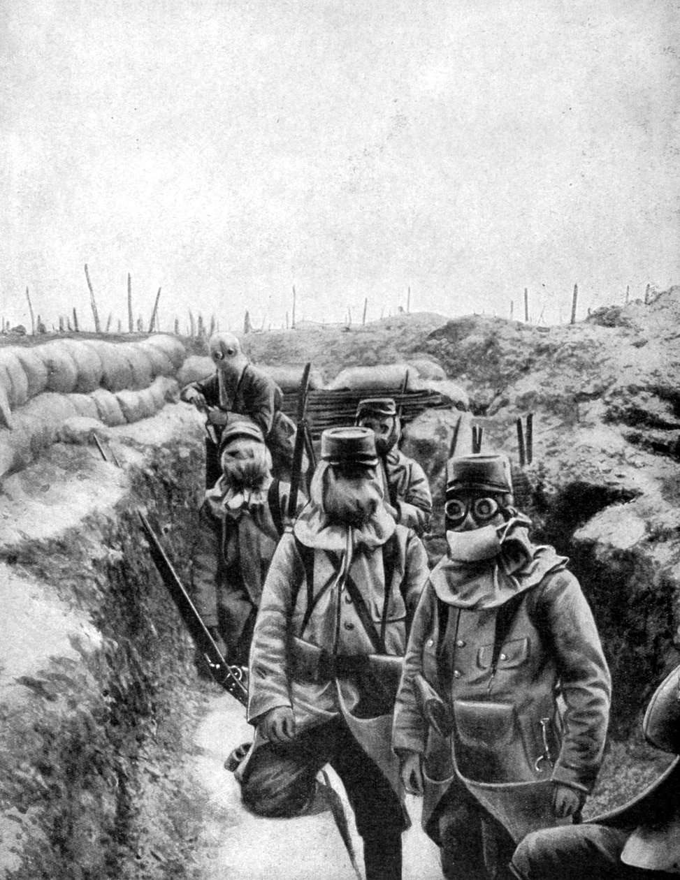 Franska soldater i improviserade gasmasker, 1915 av Unbekannt