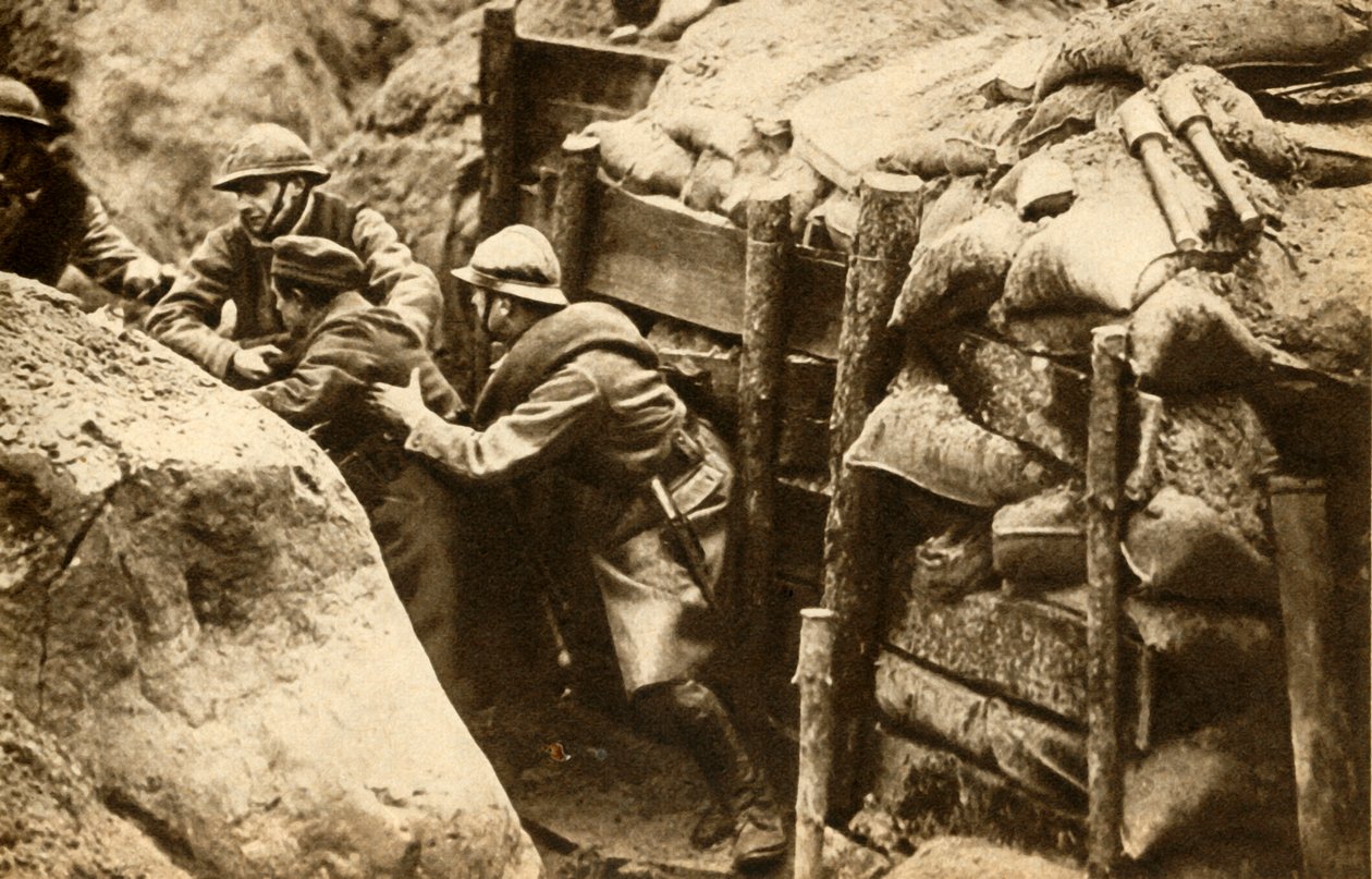 Franska soldater plundrar ett tyskt skyttegrav, första världskriget, 1914-1918, 1933. av Unbekannt