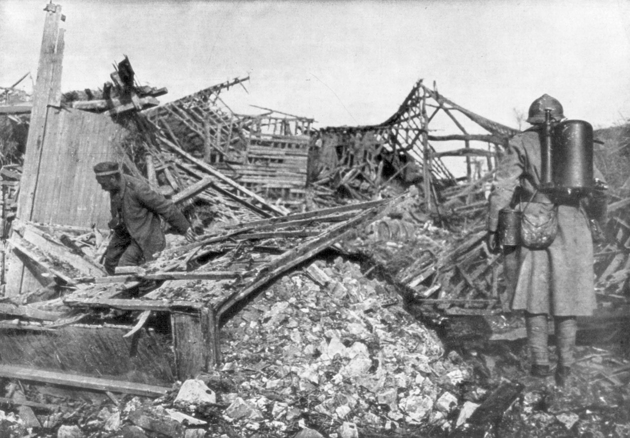Franska trupper använder eldkastare för att spola ut tyskar från deras skydd, Cantigny, Frankrike, 1918 av Unbekannt