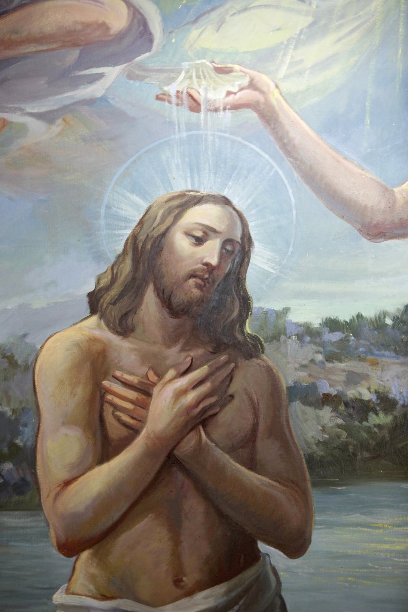 Fresk i Zollino kyrka: Kristi dop, Zollino, Italien av Unbekannt