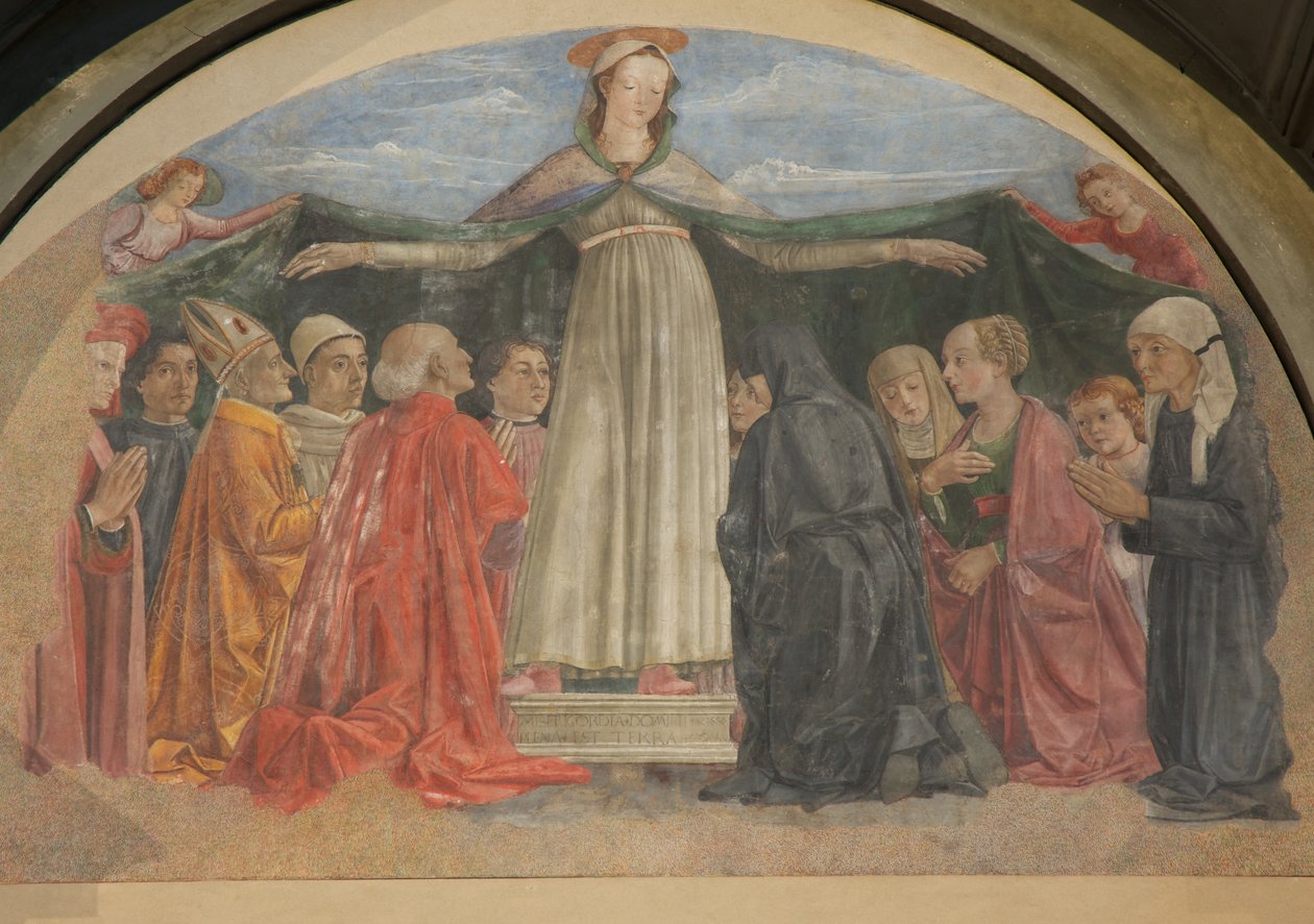 Fresk av Madonna della Misericordia, Vespucci Chapel, Ognissanti, Florens, Italien (foto) av Unbekannt