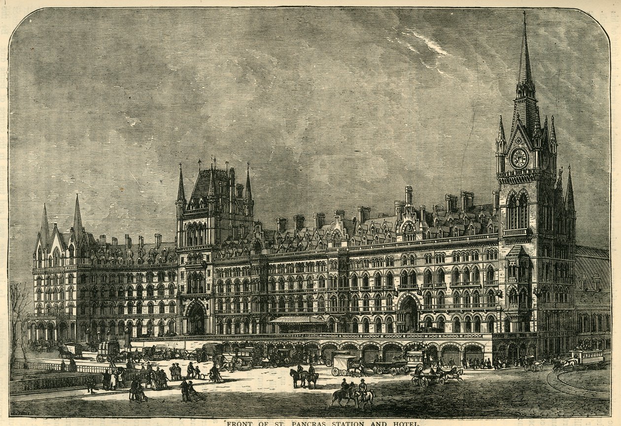 Framsidan av St. Pancras Station och Hotel, c1876. av Unbekannt