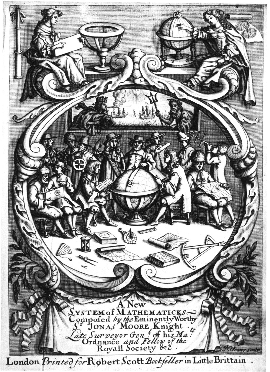 Frontispice of A New System of Mathematicks av Jonas Moore, 1681 av Unbekannt